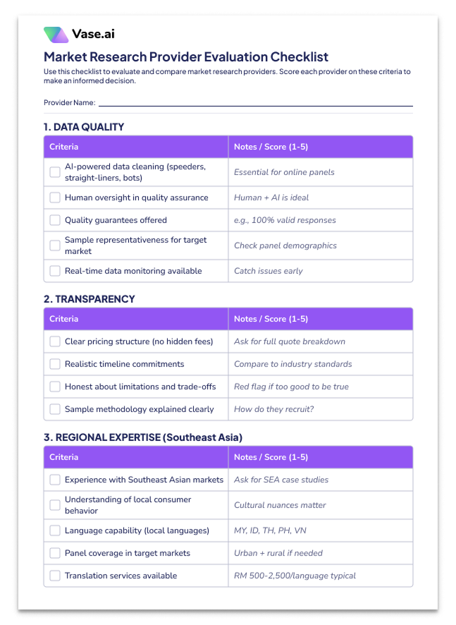 Market Research Provider Evaluation Checklist